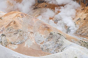 Landscape of mountain in the hot spring area with some steam