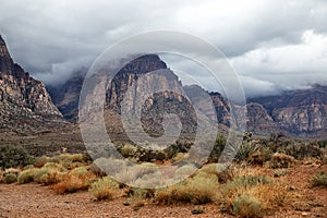Landscape of mountain range in desert of Southern Nevada in USA near Las Vegas