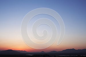 Landscape of mountain range and the sky at dusk, China