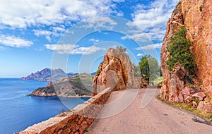 Landscape with mountain road in Corsica