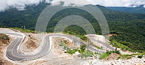 Landscape of a mountain road under construction near Thailand-Myanmar border