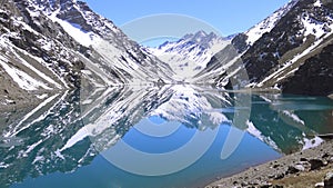 Landscape of mountain Snow and lagoon in Santiago, Chile
