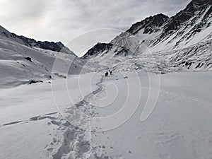 Landscape of mountain snow and valley