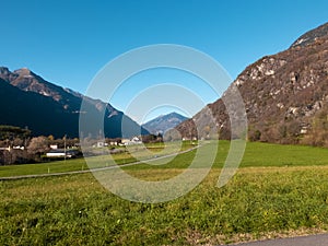 Landscape of mountain Swiss, in Claro, in a sunny winter day photo