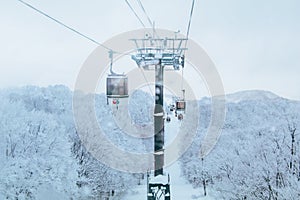 Landscape and Mountain view of Nozawa Onsen in winter , Nagano, Japan