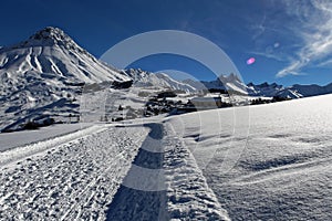 Landscape in a mountainous ski resort in winter, french alpes