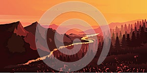 Landscape. Mountains, ascending or a sitting down sun , vector