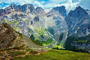 landscape with mountains, clouds and trees