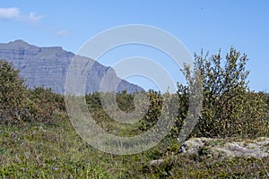 Landscape of mountains near Eldborg crater near Borgarnes South Iceland photo