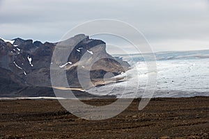 Landscape with mountains and glacier Langjokull, Iceland