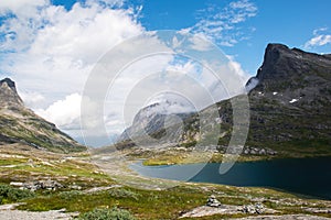 Landscape with mountains and mountain lake near Trollstigen, Norway