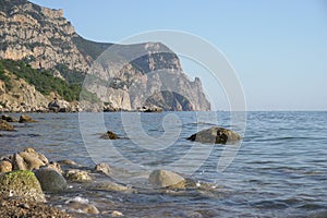 Landscape mountains near blue sea