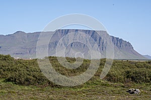 Landscape of mountains near Eldborg crater near Borgarnes South Iceland photo