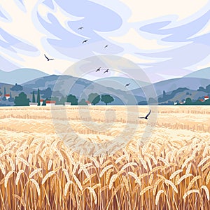 Landscape with Mountains and Ripe Wheat Field