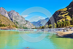 Landscape with mountains and river. Gorny Altai, Siberia, Russia