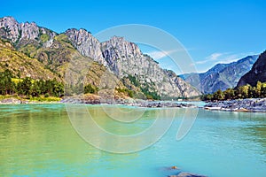 Landscape with mountains and river. Gorny Altai, Siberia, Russia