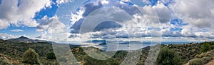 Landscape of mountains and sea on Aegina island, Greece.