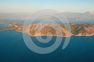 Landscape of mountains and the sea, top view