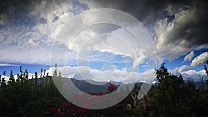 Landscape of mountains with snow cloudy sky New Zealand