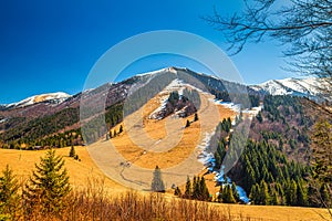 Landscape with mountains with snow at springtime