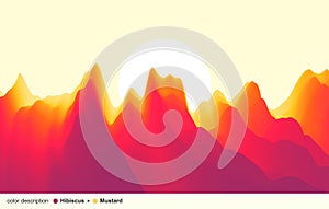 Landscape with mountains and sun. Sunset. Mountainous terrain. Abstract background. Vector illustration