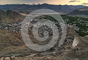Landscape mountains with sunlight before sunset in Leh ladakh