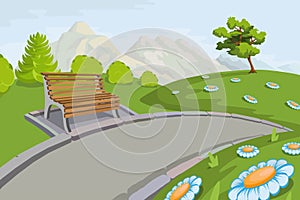 Landscape with a Mountains and Trees. Nature as a background. Park elements for landscape. Hand drawn Cartoon nature. Paysage