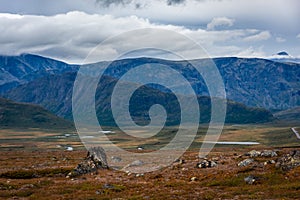 Landscape of the mountains and tundra of the Jotunheimen Plateau,  central Norway