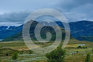 Landscape of the mountains and tundra of the Jotunheimen Plateau,  central Norway