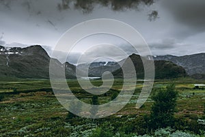 Landscape of the mountains and tundra of the Jotunheimen Plateau,  central Norway