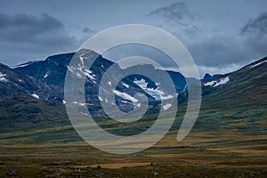 Landscape of the mountains and tundra of the Jotunheimen Plateau,  central Norway