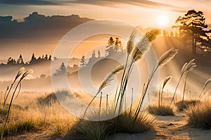 landscape with mountian trees and grass with generative AI