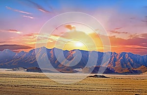 Landscape of Namib Naukluft National park at sunrise in Namibia