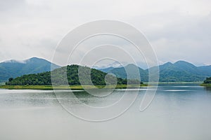 Landscape Natrue and a water mist at Kaeng Krachan Dam.