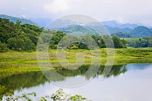 Landscape Natrue and a water mist at Kaeng Krachan Dam.