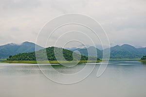 Landscape Natrue and a water mist at Kaeng Krachan Dam.