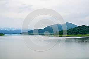 Landscape Natrue and a water mist at Kaeng Krachan Dam.