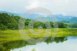 Landscape Natrue and a water mist at Kaeng Krachan Dam.