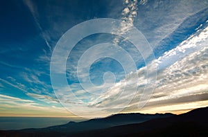 Landscape nature background, clouds in evening sky