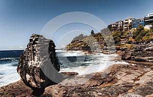 Landscape nature of cliff with ocean at Royal national park coastal walk in Sydney NSW Australia - Nature travel track