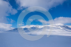 Landscape nature of the glacier mountain of Spitsbergen Longyearbyen Svalbard arctic winter polar sunshine day