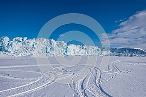 Landscape nature of the glacier mountain of Spitsbergen Longyearbyen Svalbard arctic winter polar sunshine day