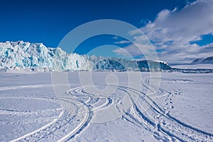 Landscape nature of the glacier mountain of Spitsbergen Longyearbyen Svalbard arctic winter polar sunshine day