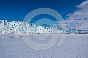 Landscape nature of the glacier mountain of Spitsbergen Longyearbyen Svalbard arctic winter polar sunshine day