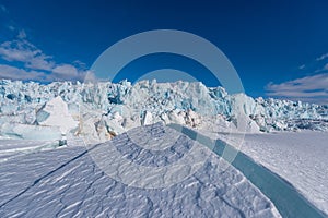 Landscape nature of the glacier mountain of Spitsbergen Longyearbyen Svalbard arctic winter polar sunshine day