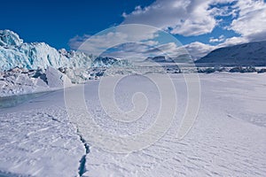 Landscape nature of the glacier mountain of Spitsbergen Longyearbyen Svalbard arctic winter polar sunshine day