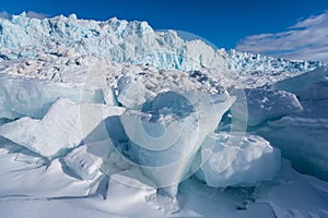 Landscape nature of the glacier mountain of Spitsbergen Longyearbyen Svalbard arctic winter polar sunshine day