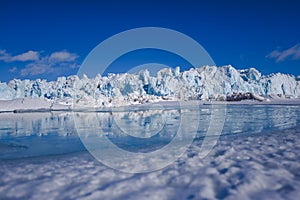 Landscape nature of the glacier mountain of Spitsbergen Longyearbyen Svalbard arctic winter polar sunshine day