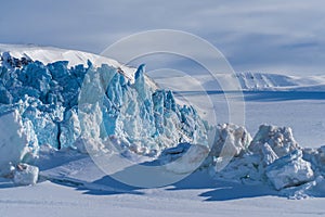 Landscape nature of the glacier mountain of Spitsbergen Longyearbyen Svalbard arctic winter polar sunshine day