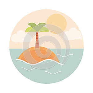 Landscape nature island palm tree ocean tropical flat style icon